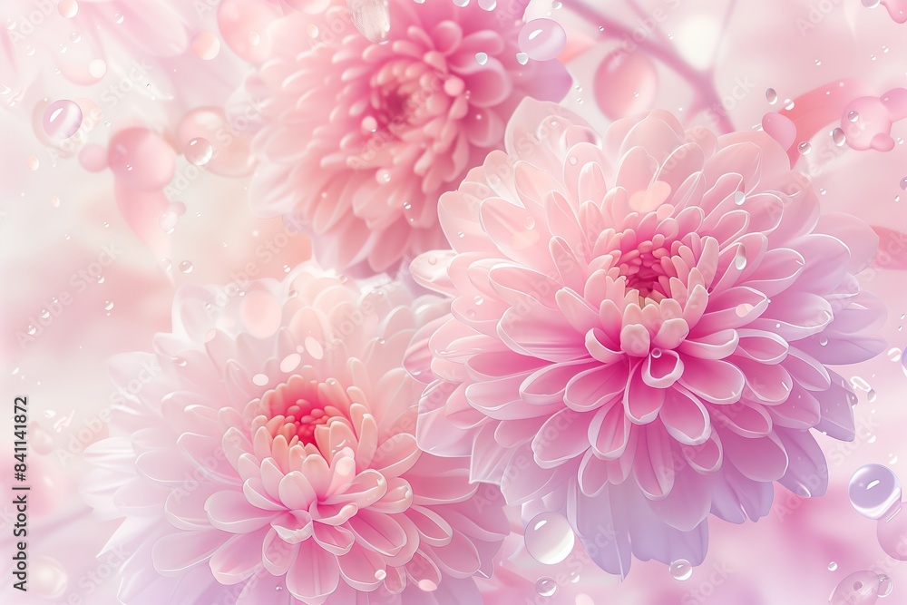 Soft Pink Chrysanthemums in Bloom with Dreamy Pastel Background Soft Pink Chrysanthemums in Bloom with Dreamy Pastel Background