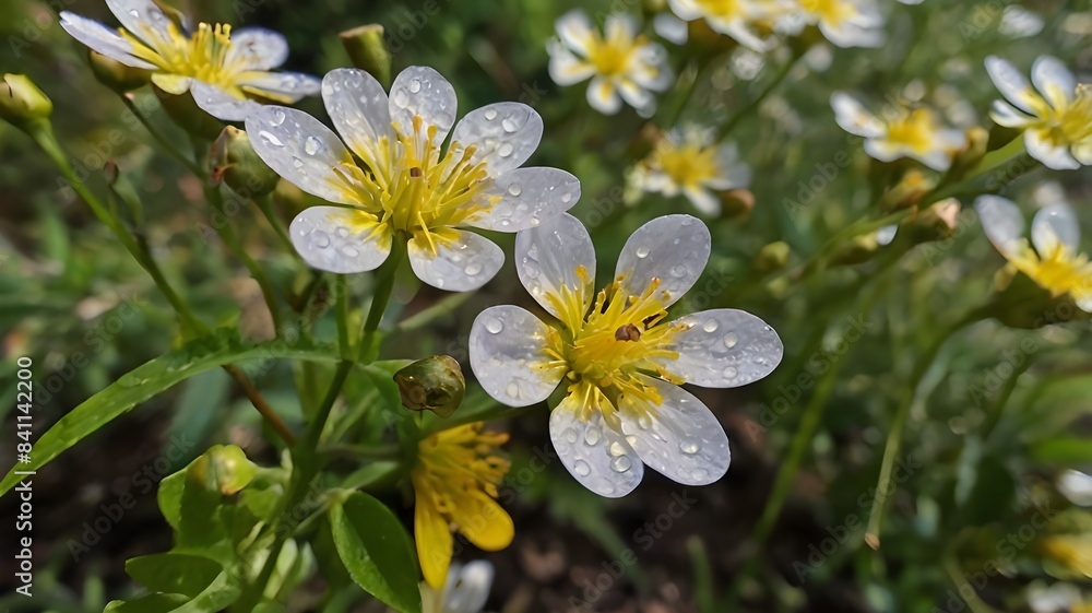 Meadow with lots of white and pink spring daisy flowers and yellow dandelions in sunny day, Beautiful white and yellow flowers in the field. Meadow with lots of white and pink spring daisy flowers and yellow dandelions in sunny day, Beautiful white and yellow flowers in the field.