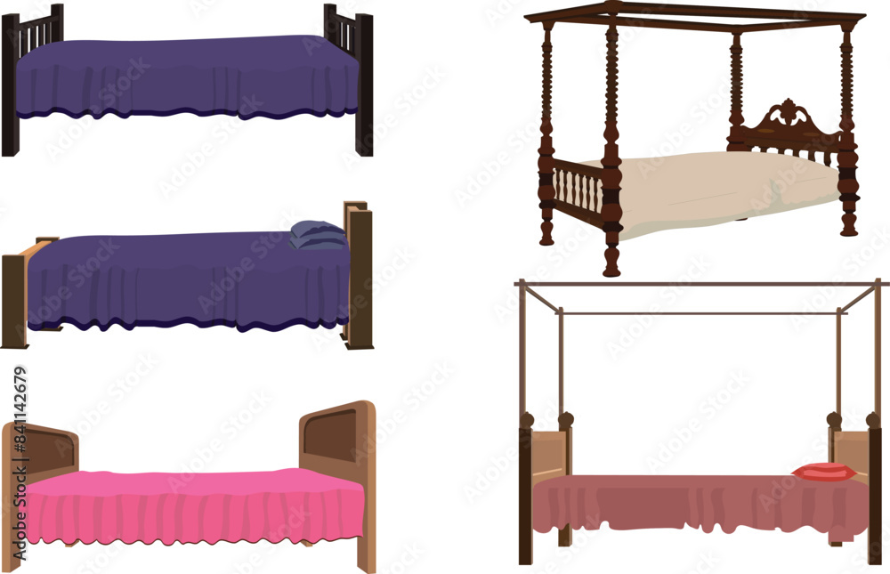 Illustration of different bed design. Rich house bed set collection ...