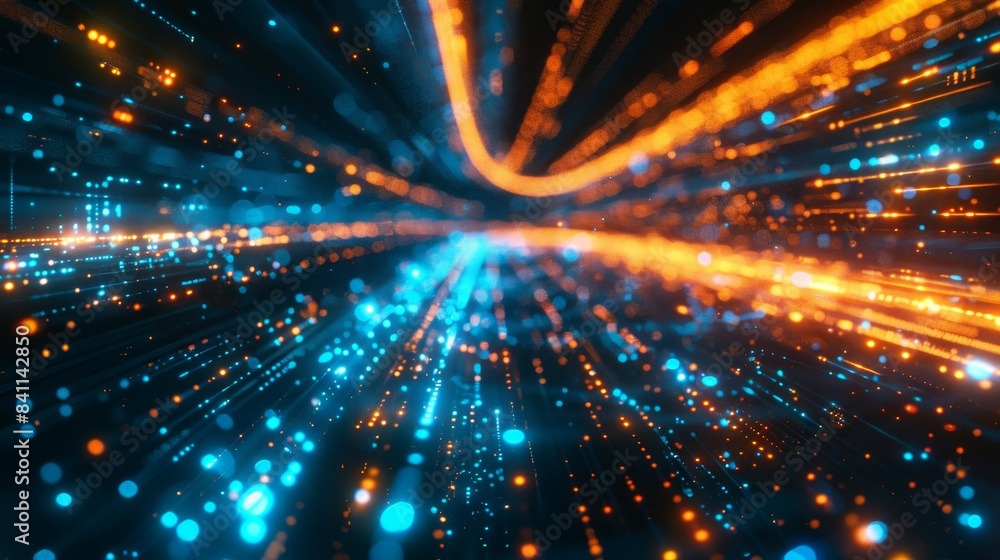 Fototapeta premium Futuristic Light Trails in Blue and Orange, Generative AI