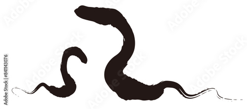 巳年の蛇の親子の年賀状干支素材　黒