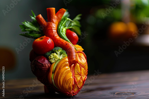 Fototapeta Naklejka Na Ścianę i Meble -  Healthy human heart made of fruits and vegetables, smart eating concept