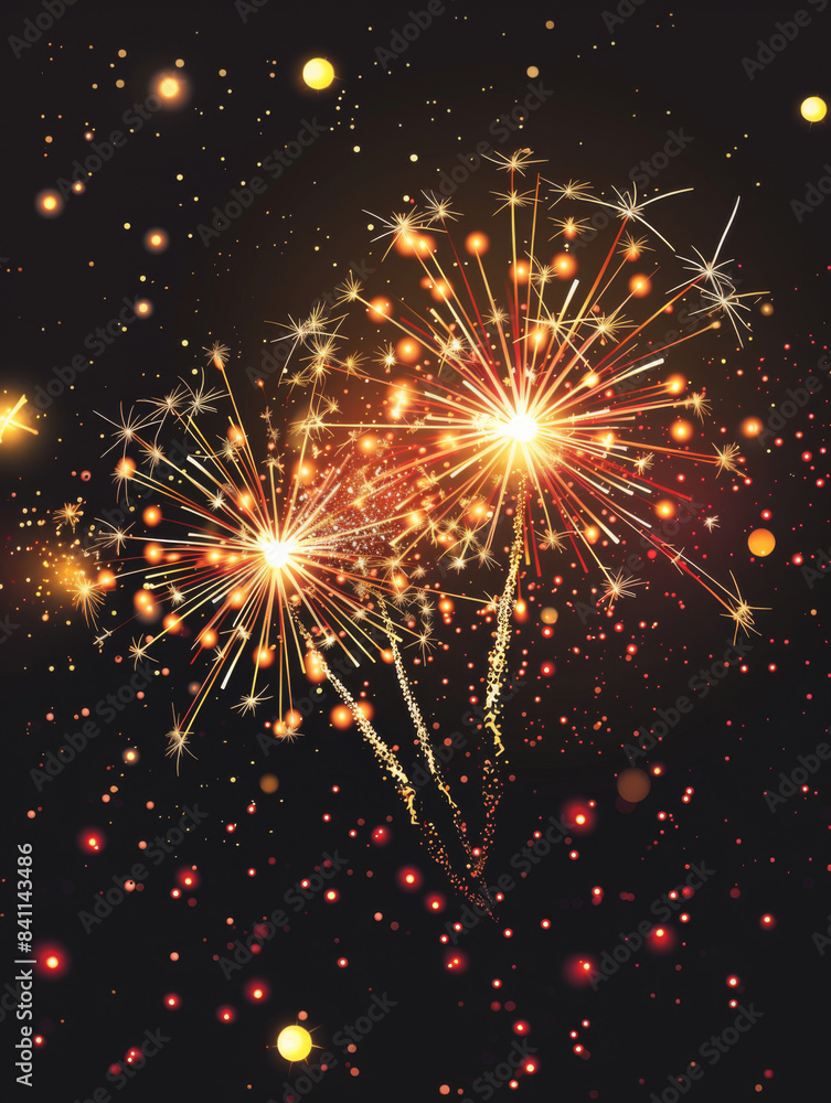 Obraz premium Digital illustration of a golden fireworks display in a black sparkling night sky