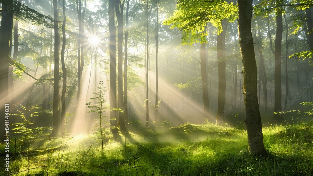 morning sun rays in the forest morning sun rays in the forest