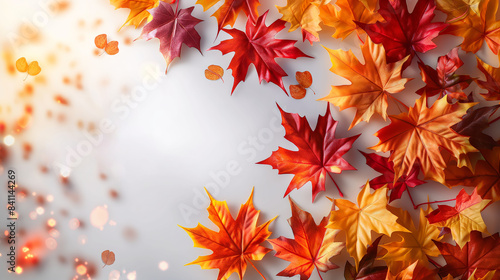 Vibrant autumn leaves on a clean white background. Minimalistic and elegant Thanksgiving design suitable for holiday cards and seasonal decor.
