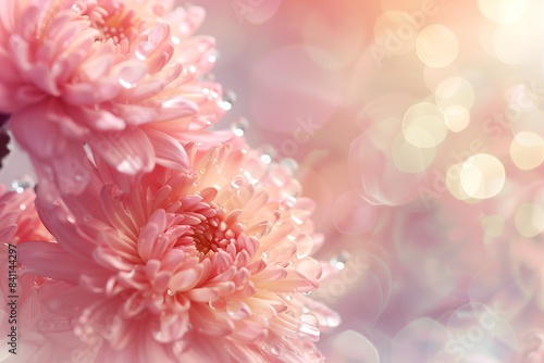 Wallpaper Mural A close up of a pink flower with a water droplet on it. The flower is surrounded by a blurry background, giving the impression of a dreamy, ethereal atmosphere Torontodigital.ca