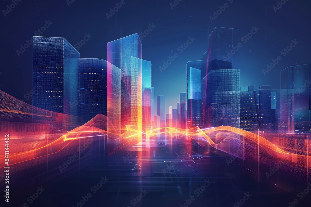 A cityscape with neon lights and a colorful blur of lights A cityscape with neon lights and a colorful blur of lights