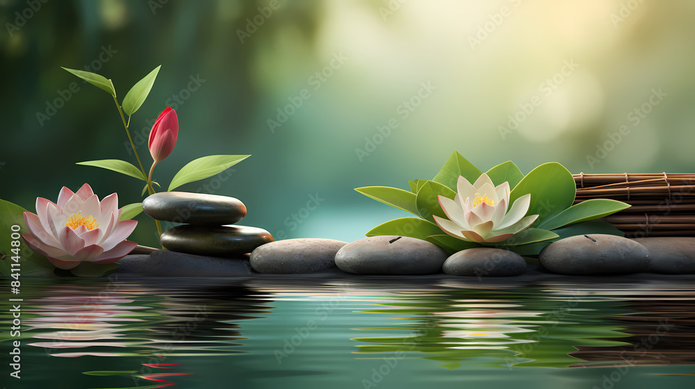 Tranquil spa setting with bamboo and stone Tranquil spa setting with bamboo and stone