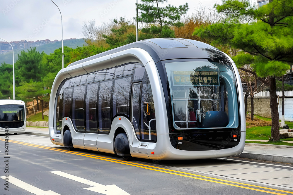 Fototapeta premium futuristic self-driving electric bus high technology