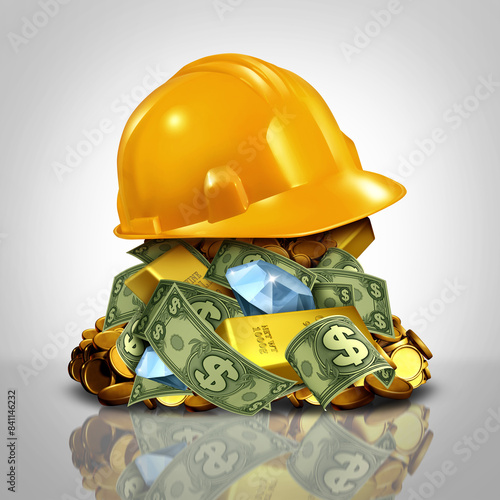 Protecting Your Investments and reducing risk by insuring or providing investor protection to savings and wealth and reducing risk as a construction helmet symbol. photo