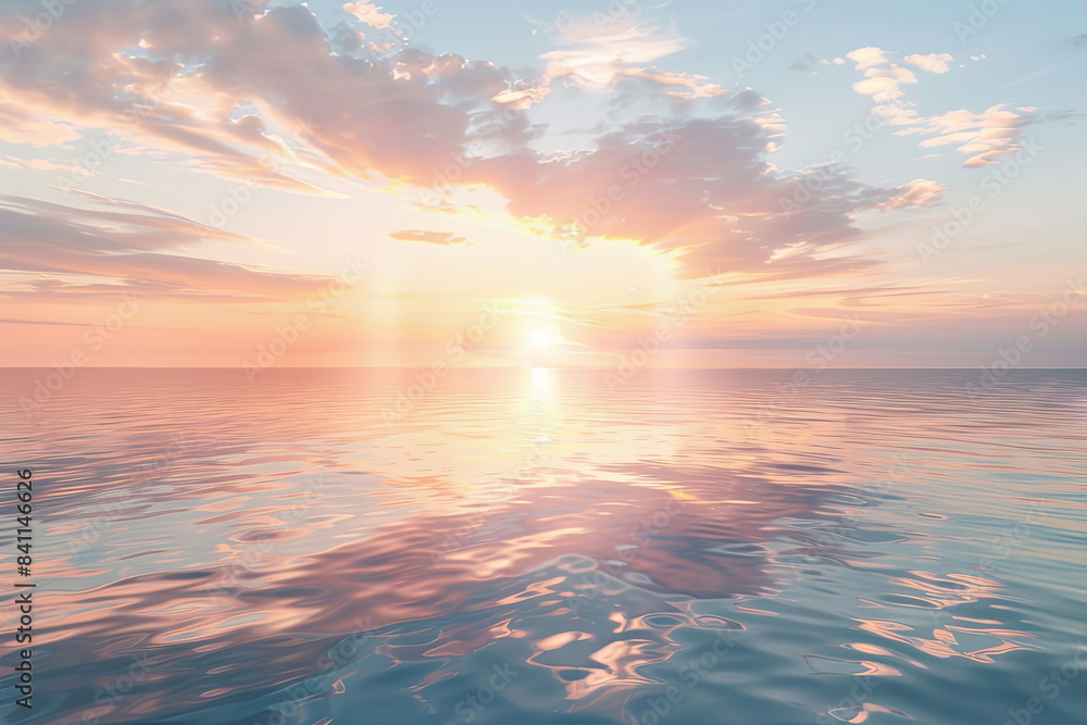 Fototapeta premium A beautiful sunset over the ocean with a reflection of the sun on the water