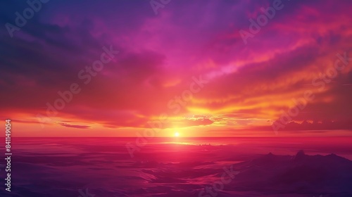Stunning sunset over the ocean with vibrant colors painting the sky, creating a serene and picturesque seascape view.