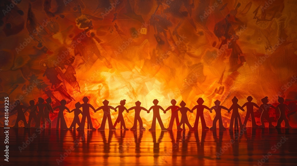 People holding hands in front of a dramatic orange background People holding hands in front of a dramatic orange background