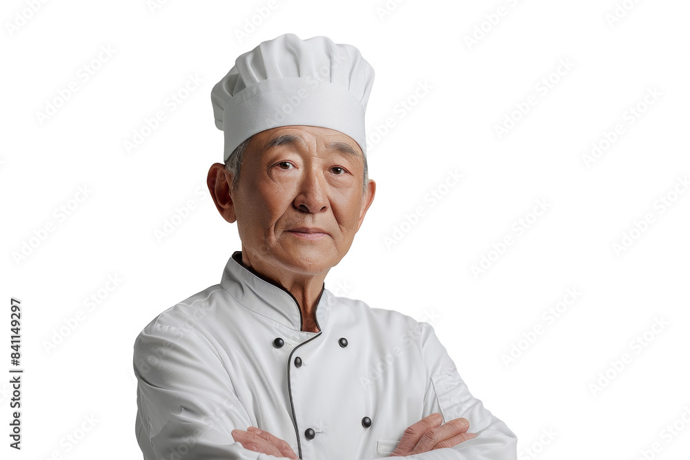 Portrait of asian male chef standing with arms crossed and wearing a chef's hat isolated on transparent background. Portrait of asian male chef standing with arms crossed and wearing a chef's hat isolated on transparent background.