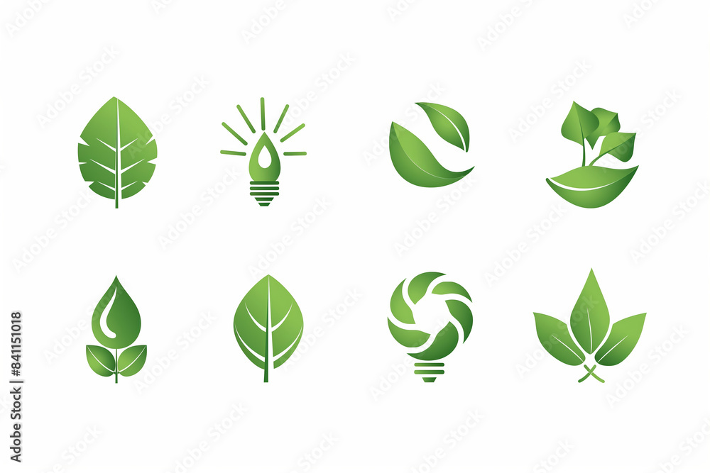 Green energy icon. Renewable eco power logo set. Green natural electricity. Leaf nature energy. Green energy icon. Renewable eco power logo set. Green natural electricity. Leaf nature energy.