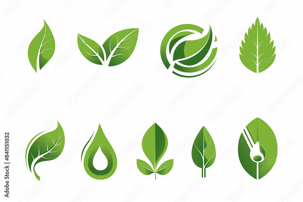 Green energy icon. Renewable eco power logo set. Green natural electricity. Leaf nature energy. Green energy icon. Renewable eco power logo set. Green natural electricity. Leaf nature energy.