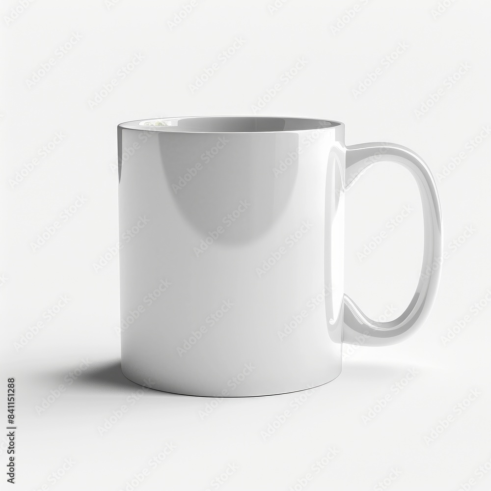 A plain white ceramic mug with a handle, on a white background, mock up A plain white ceramic mug with a handle, on a white background, mock up