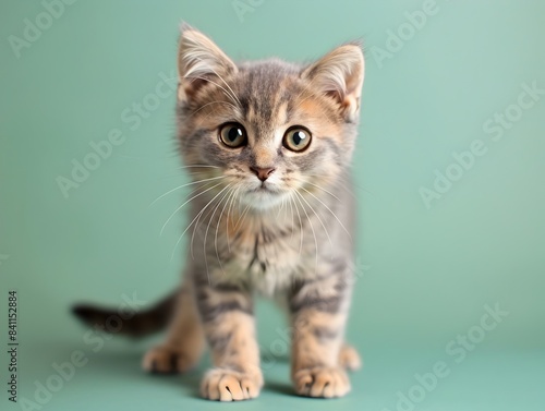 Adorable Scottish Fold Kitten Standing on Pastel Green Background © LookChin AI