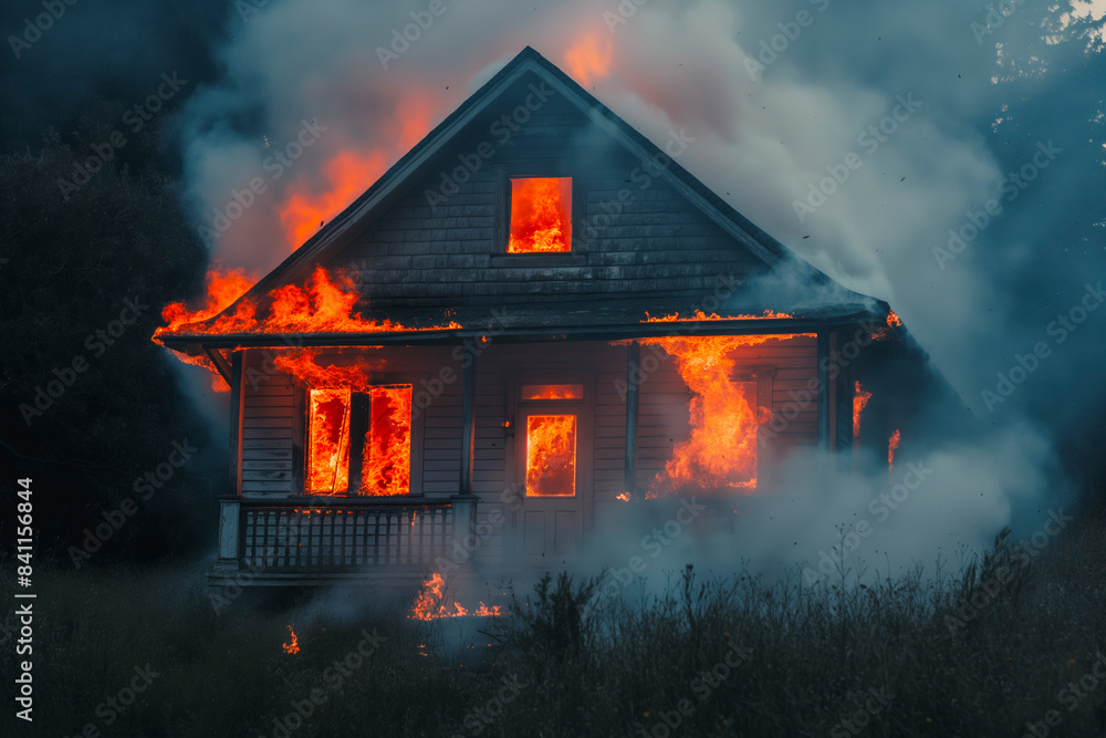 House on fire, flames coming out of windows, lots smoke House on fire, flames coming out of windows, lots smoke