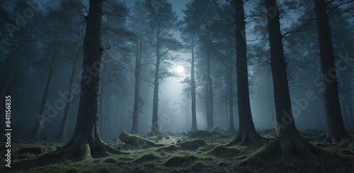 Ghostly Apparition of an Ancient Forest under the Flicker of a Full Moon.