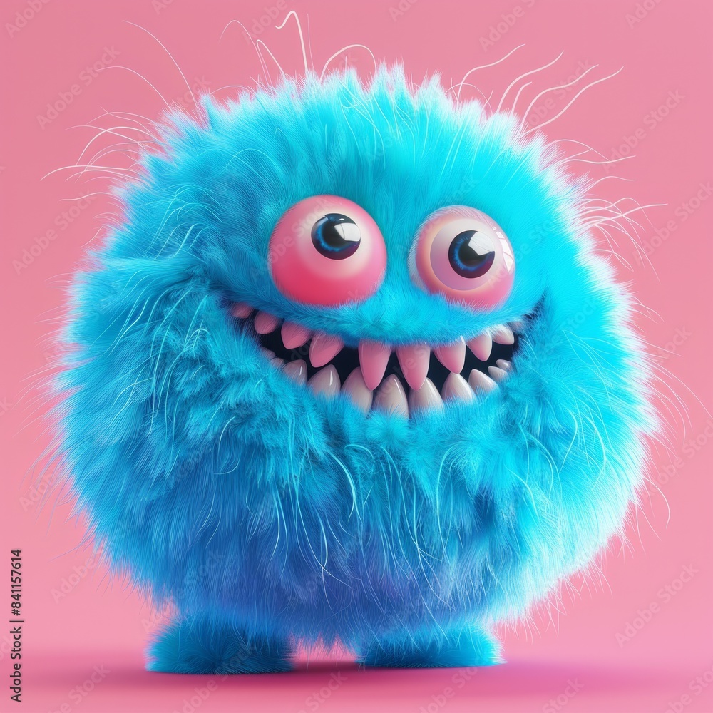 Happy Fluffy Monster 3D Icon Design a small, round monster covered in vibrant blue fur with big, sparkling eyes and a wide, AI Generative Happy Fluffy Monster 3D Icon Design a small, round monster covered in vibrant blue fur with big, sparkling eyes and a wide, AI Generative