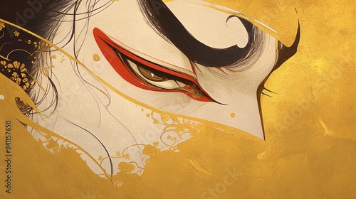 歌舞伎役者の日本画、金の背景5