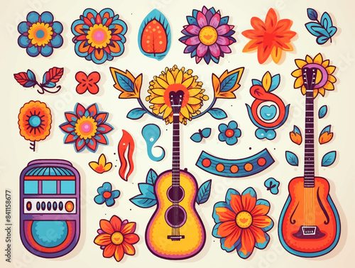 Trendy groovy valentines day sticker set. Retro valentines day. 70s 60s aesthetics. Vintage comic. illustration.