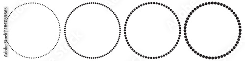 Simple Round Dashed and Dotted Lines.Set of dashed circle flat icons. Broken rings. Dotted ring symbol. Simple dashed round lines. Abstract graphic element. Round cut line. Vector template.