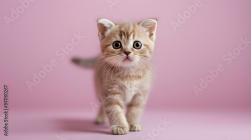 Adorable Scottish Fold Kitten Standing on Pastel Lavender Background
