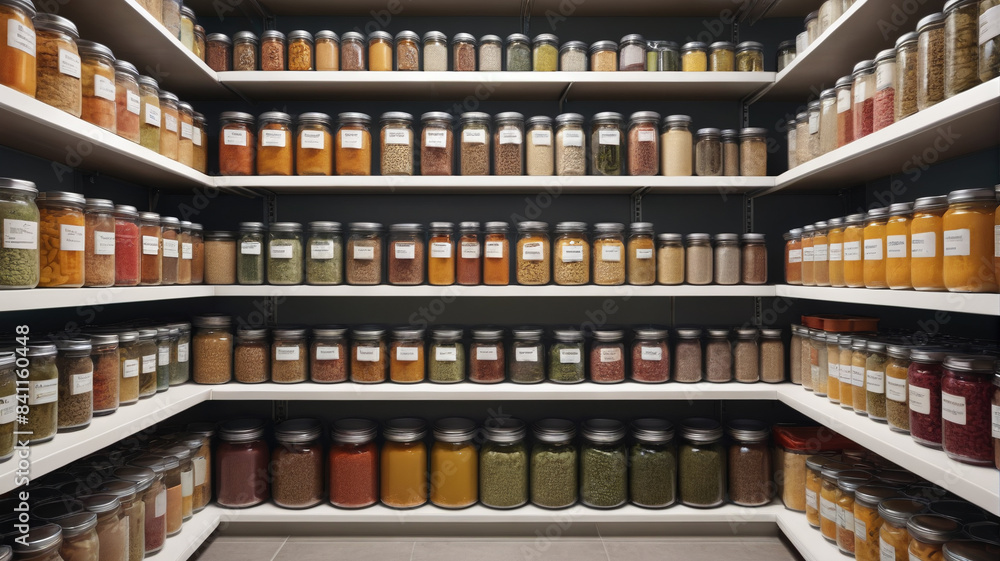 Crisis Pantry: Rows of Preserved Foods and Essential Supplies, Generative AI Crisis Pantry: Rows of Preserved Foods and Essential Supplies, Generative AI