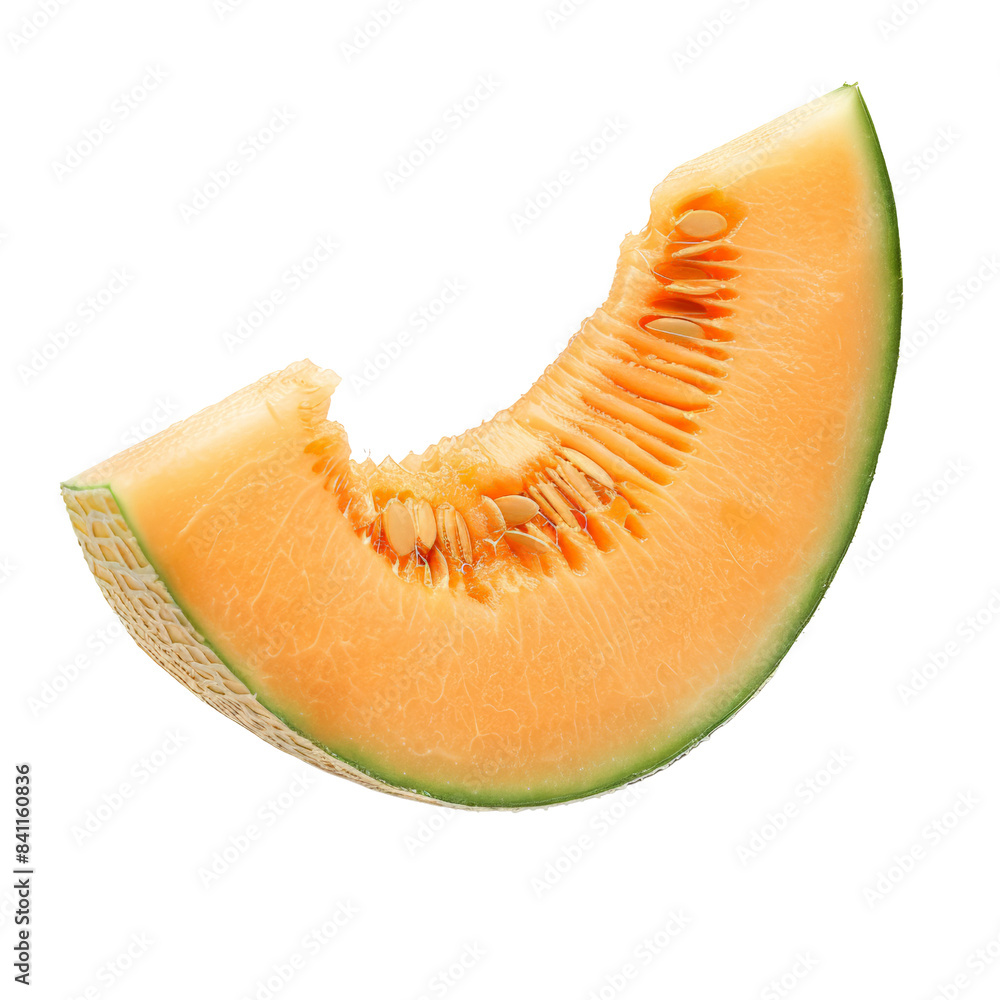 Close-up of a slice of juicy, fresh cantaloupe melon with seeds, showcasing vibrant orange flesh and bitten part. Perfect for healthy food concepts. Close-up of a slice of juicy, fresh cantaloupe melon with seeds, showcasing vibrant orange flesh and bitten part. Perfect for healthy food concepts.
