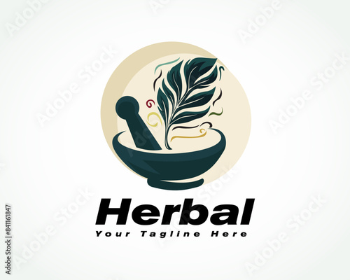 herbal leaf out from medicine furnace for medical herbal logo design template illustration inspiration