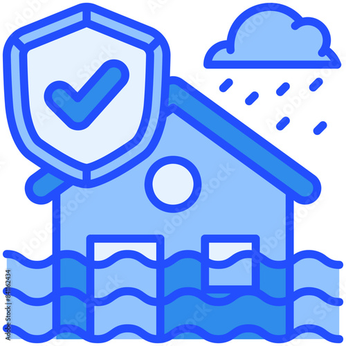 Flood Insurance Blue Color Icon