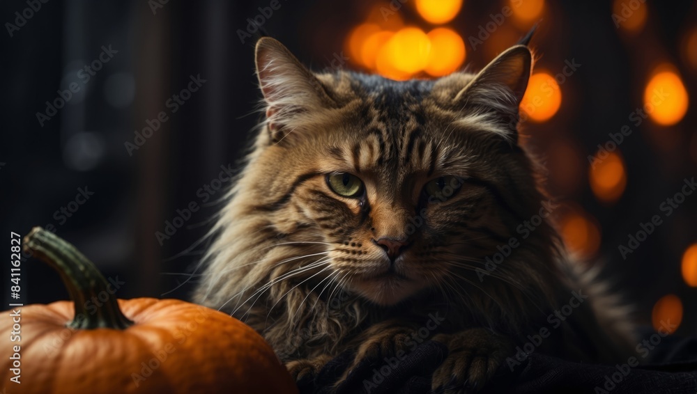 Proud Feline Seeking Comfort in a Hollow Halloween Pumpkin. Proud Feline Seeking Comfort in a Hollow Halloween Pumpkin.