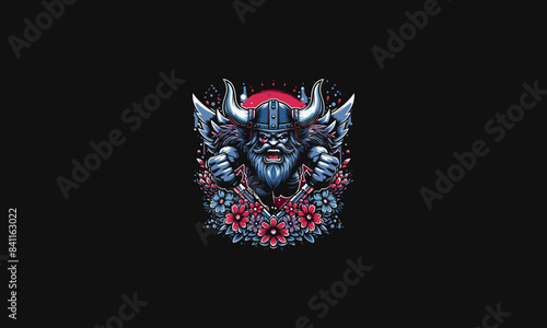 viking with flowers vector artwork design