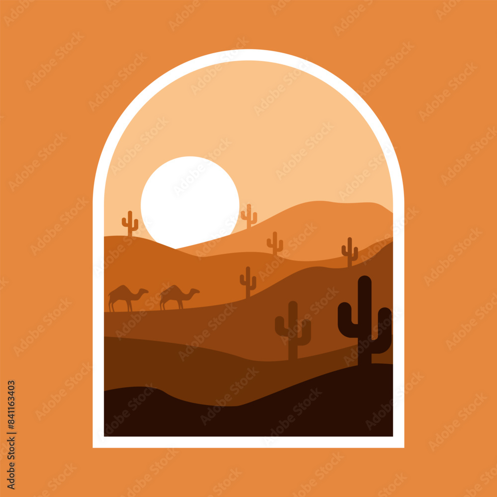 Desert Rock Hill Mountain. Camels in desert. Desert Rock Hill Mountain. Camels in desert.