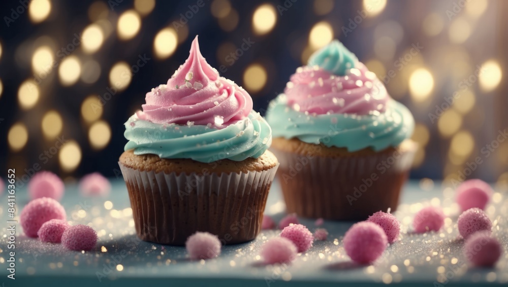 Whimsical Cupcakes with Sparkling Icing in Soft Spring Light. Whimsical Cupcakes with Sparkling Icing in Soft Spring Light.