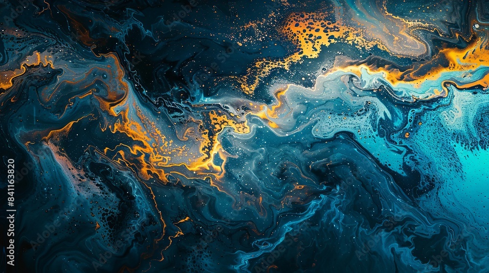Abstract fluid art with vibrant blue and gold swirls Abstract fluid art with vibrant blue and gold swirls