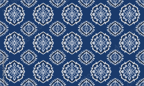 Hand draw Digital seamless pattern block print batik vector geometric ajrakh.Aztec style abstract vector illustration.blue background.great for textiles, banners, wallpapers.