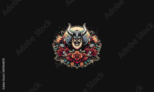 viking with flowers vector artwork design