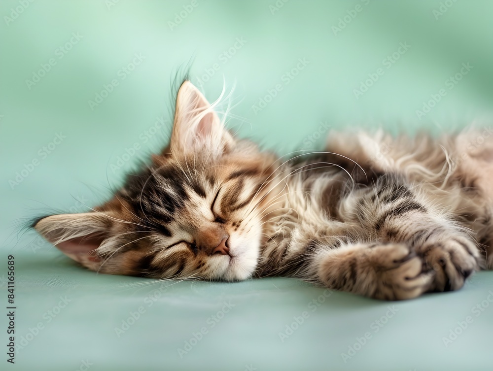 Adorable Sleeping American Curl Kitten on Pastel Green Background Adorable Sleeping American Curl Kitten on Pastel Green Background