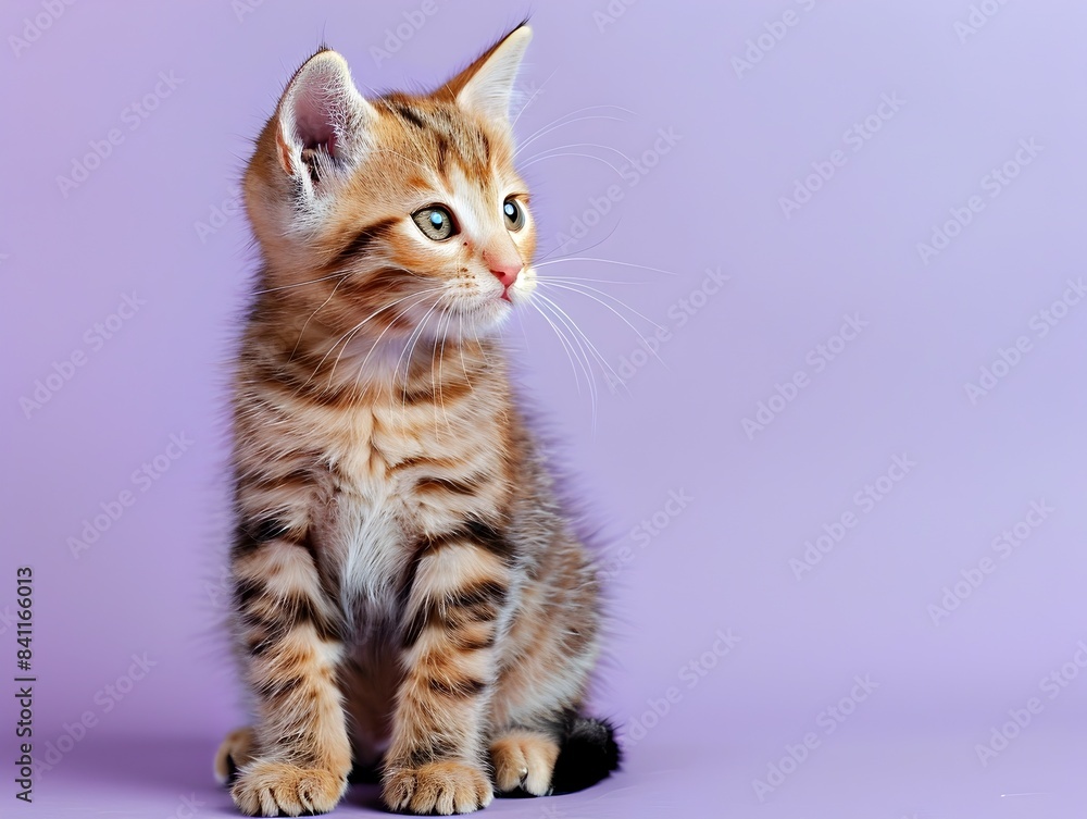 Cute Bengal Kitten Sitting on Clean Lavender Background Cute Bengal Kitten Sitting on Clean Lavender Background