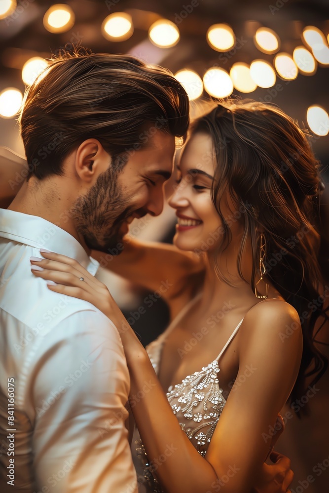 A beautiful young couple is dancing at a wedding A beautiful young couple is dancing at a wedding