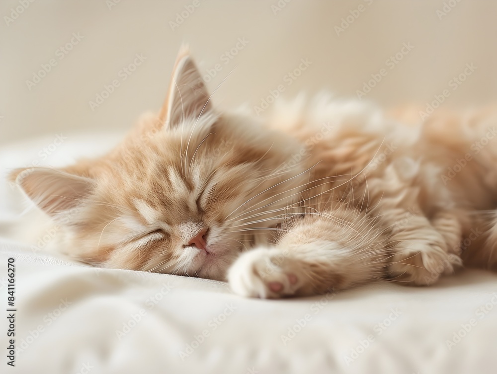 Peaceful Nap Time for Adorable Sleeping Persian Kitten on Pastel Ivory Background Peaceful Nap Time for Adorable Sleeping Persian Kitten on Pastel Ivory Background