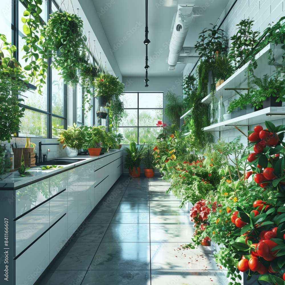 Indoor Hydroponic Garden Setup in a Modern Kitchen , vector, svg, flat, minimalistic animation asset, white background, isolated, flat vector illustration Indoor Hydroponic Garden Setup in a Modern Kitchen , vector, svg, flat, minimalistic animation asset, white background, isolated, flat vector illustration