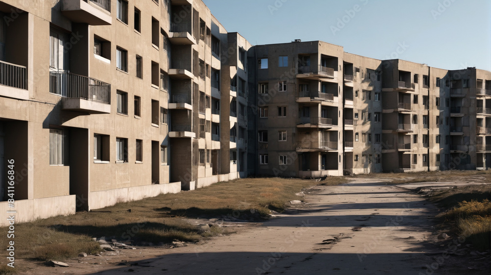 Forgotten Shadows: Desolate Housing Blocks with Collapsed Walls and Dark Corridors, Generative AI Forgotten Shadows: Desolate Housing Blocks with Collapsed Walls and Dark Corridors, Generative AI