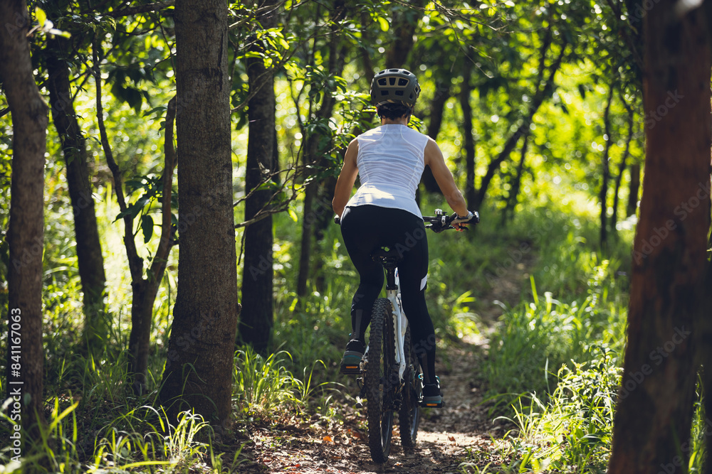 Fototapeta premium Mountain biking on summer forest trail