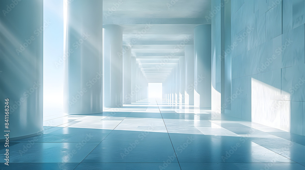 Obraz premium Beautiful airy widescreen minimalistic white and light blue architectural background banner with tilted columns
