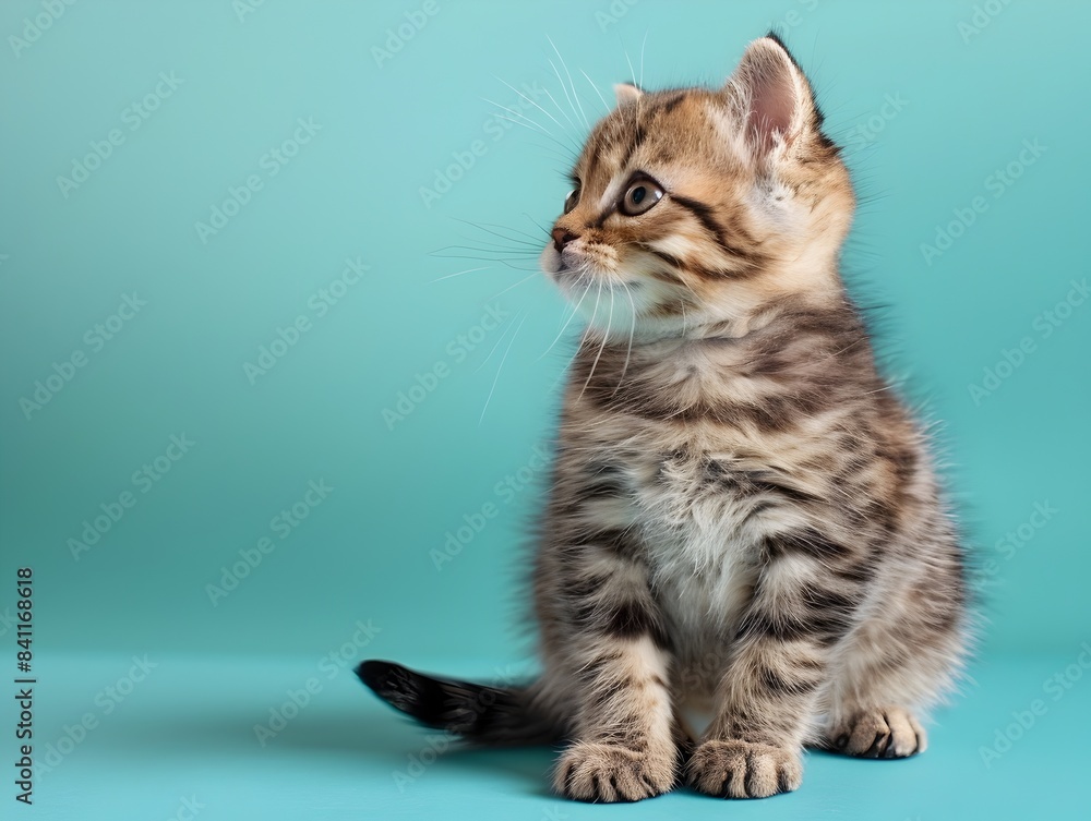 Adorable Exotic Shorthair Kitten Sitting on Clean Pastel Blue Background
