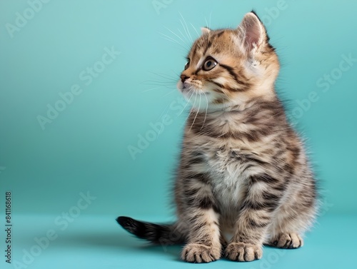 Adorable Exotic Shorthair Kitten Sitting on Clean Pastel Blue Background